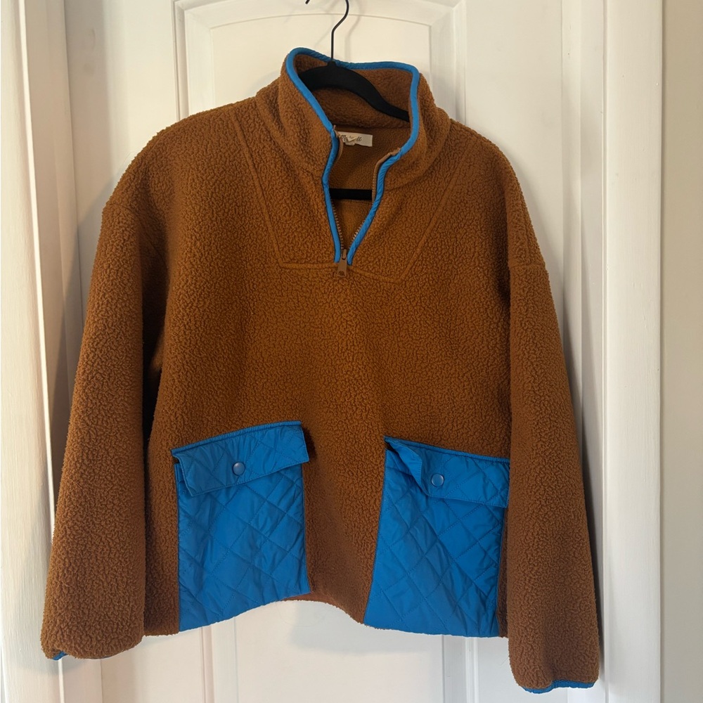 Madewell Brown and Blue Sherpa Fleece Pullover